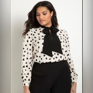 Printed Tie Neck Blouse by Eloquii Size 20 Hearts